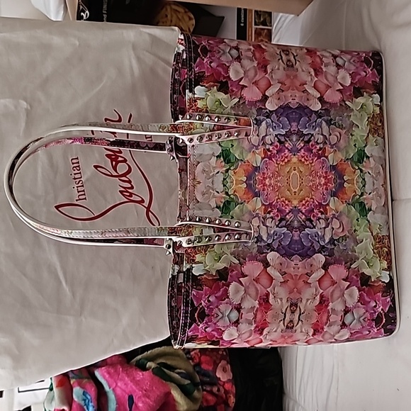 π2XHP Christian Louboutin CABATA Spiked Studded Paris Blooming Floral Tote Bag - Picture 14 of 16